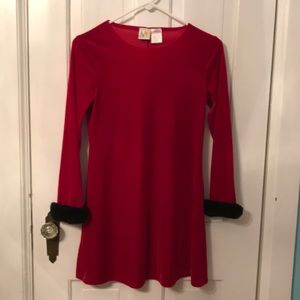 Red velvet long sleeve dress